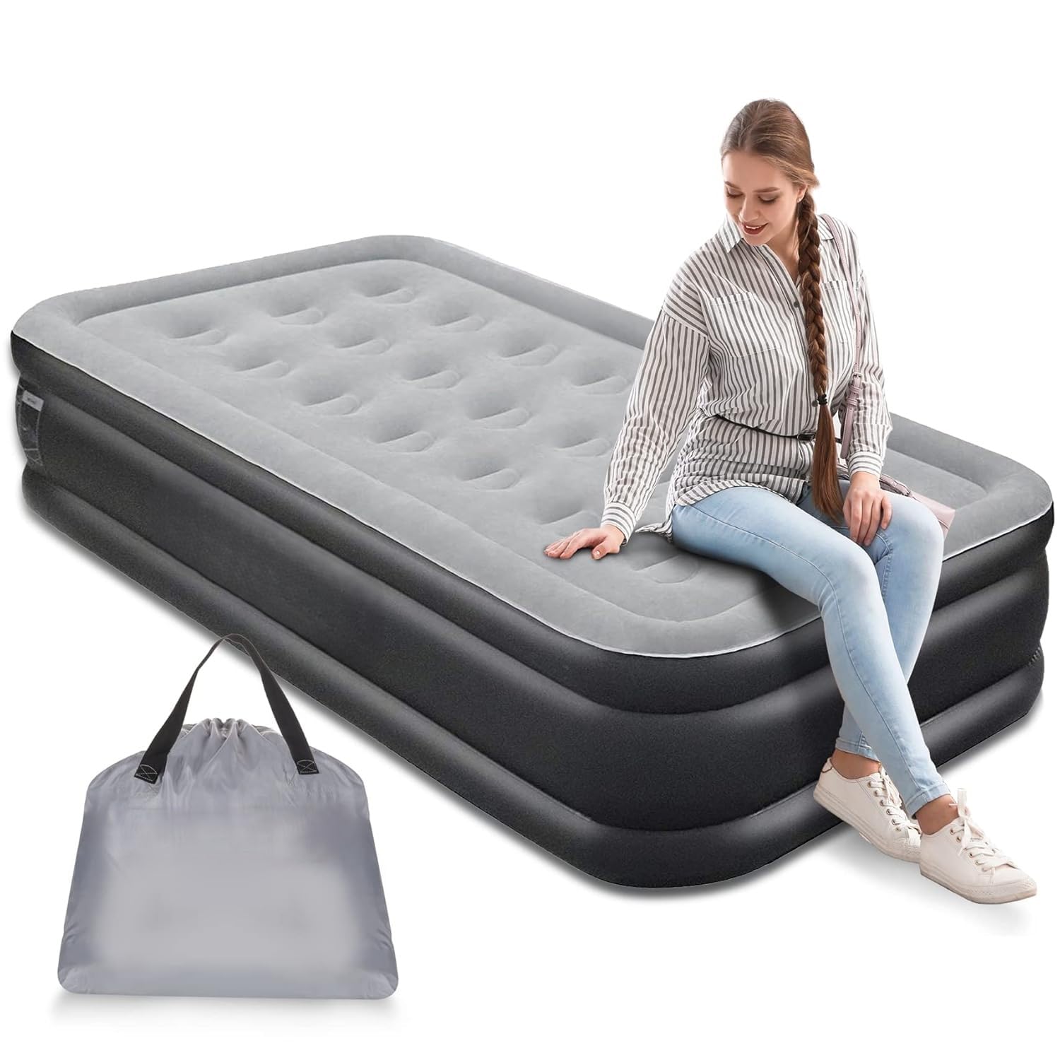 Nikrim™Single Inflatable Mattress with Built-in Pump Camping Air Mattress Quick Inflation Deflation Blow Up Mattresses Air Bed Portable Elevated Guest Bed for Home Outdoors Hiking(Multicolor)-image-6