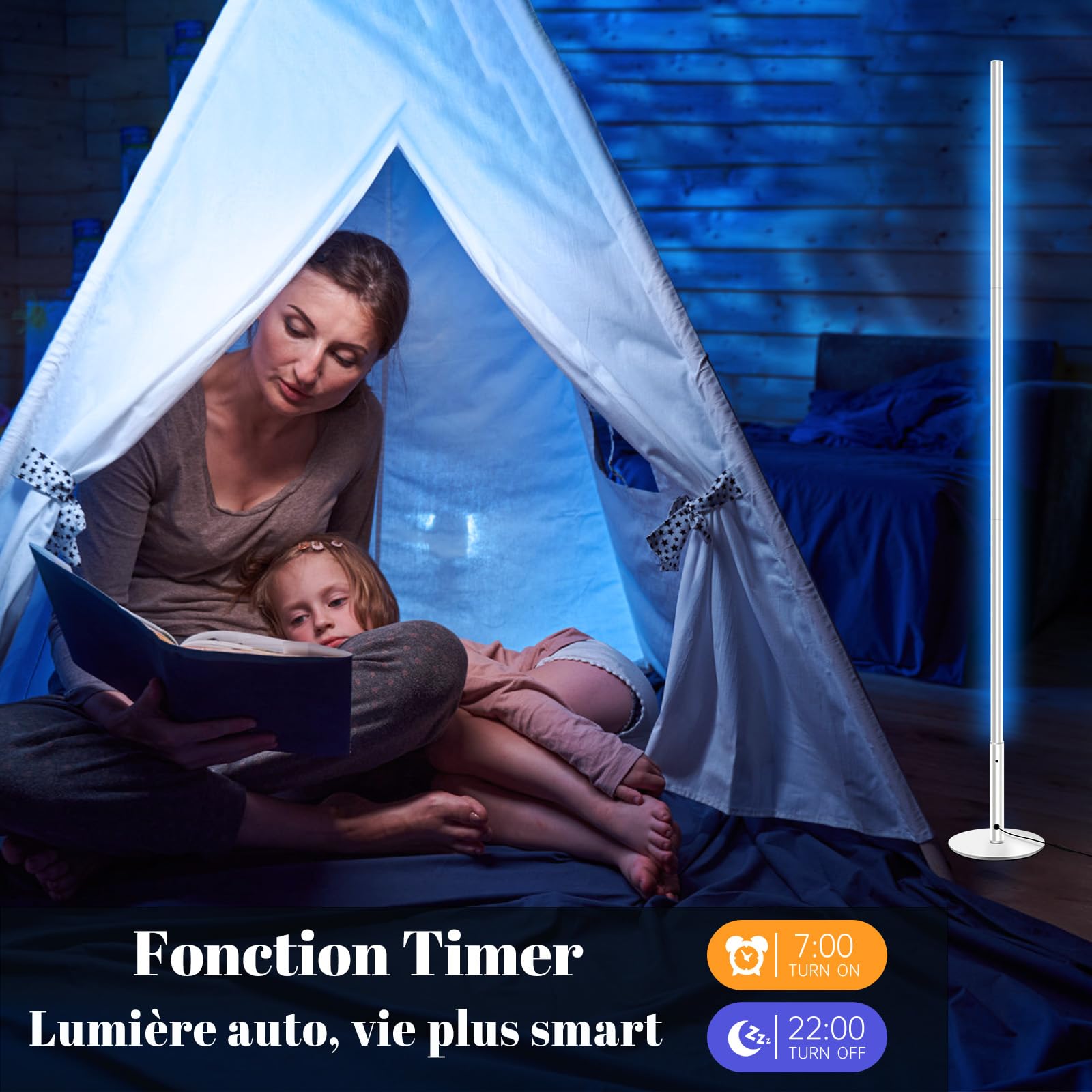 Lampadaire LED RGB WiFi - Compatible Alexa/Google Home - Télécommande Incluse - Pour Salon