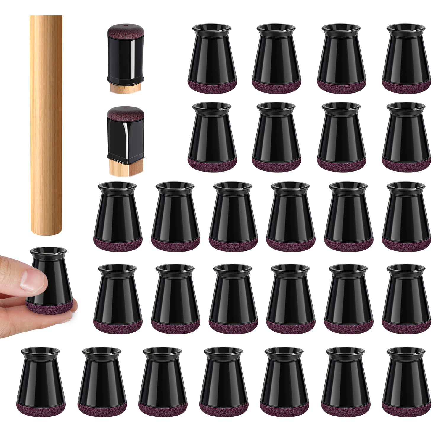 OASMU 32 Pcs Chair Leg Floor Protectors for Hardwood Floors Black