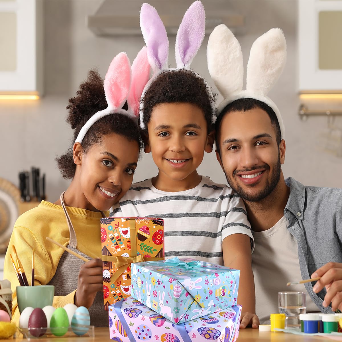Carta Da Regalo Pasquale 4 Fogli - Motivo Conigli, Uova E Buona Pasqua, 71x101 Cm Piegata