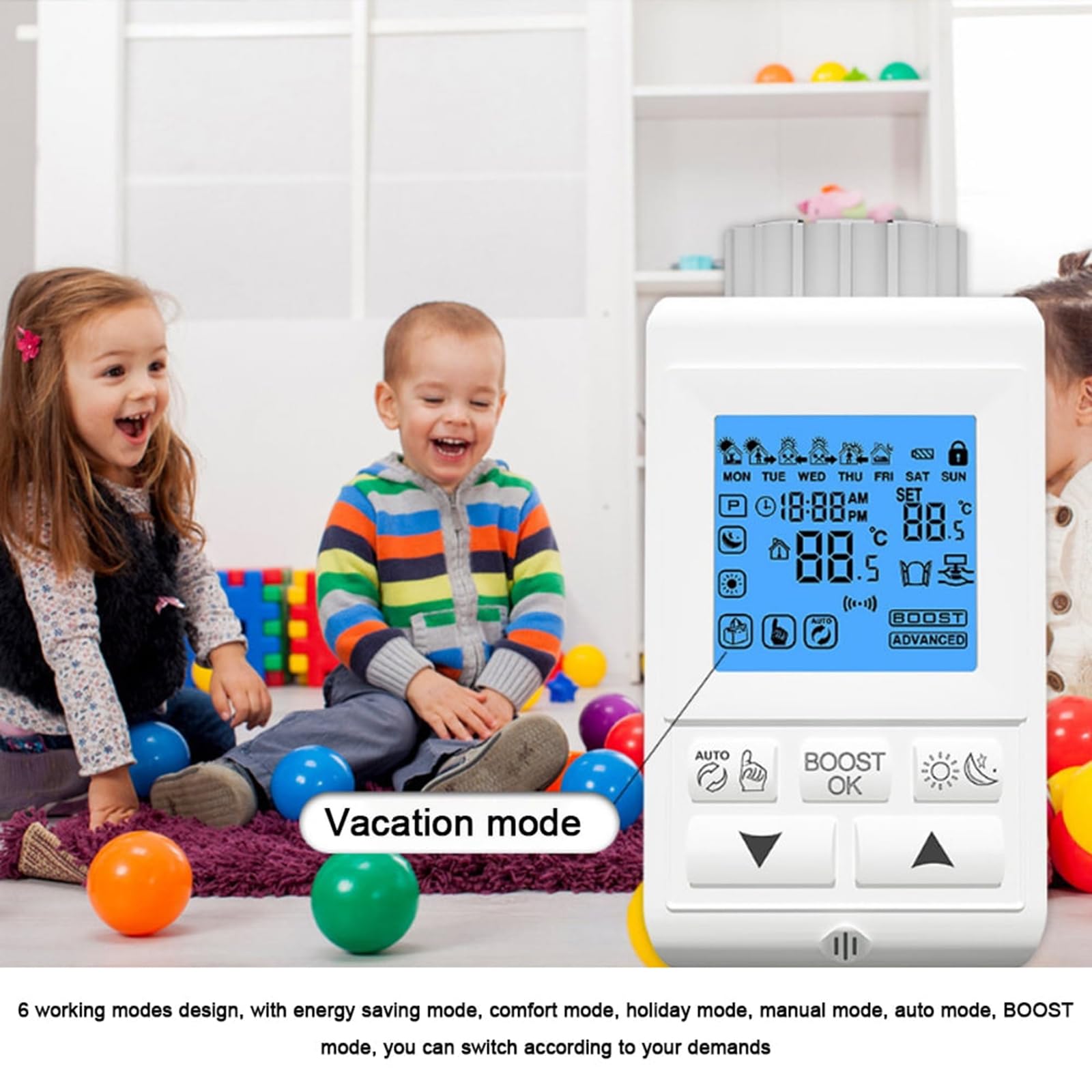 Valvola termostatica intelligente per radiatore, valvola termostatica programmabile, controllo vocale e funzione di controllo APP, controller digitale intelligente per il riscaldamento centra