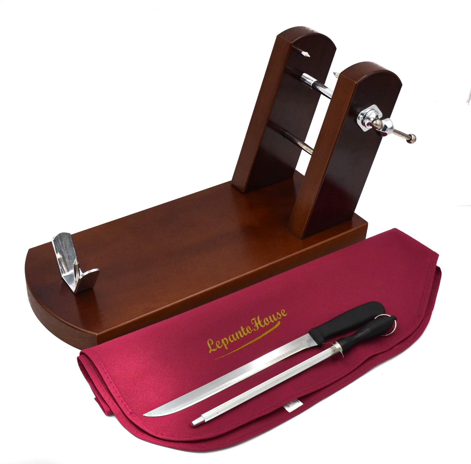 FERRETERIA LEPANTO JAMONERO Rioja Nogal + Cuchillo + CHAIRA + Cubre JAMÓN - LepantoHouse