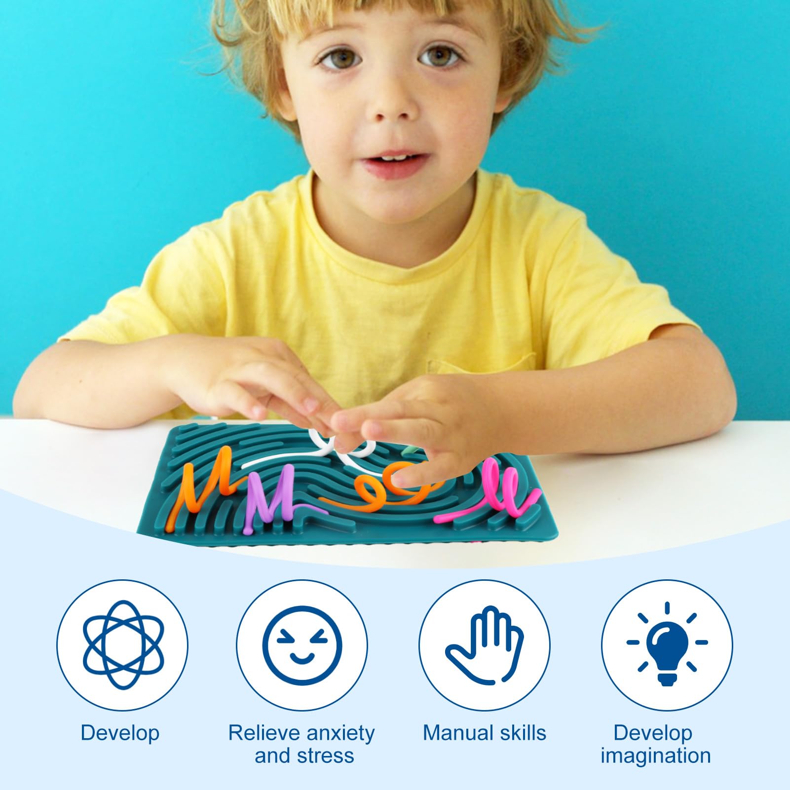 Sensory Activity Board Silicone Fidget Toys for Calming Anxiety Stress ADHD Autism Early Development New Year Fine Motor Skill Board Portable Bag 20 Strings for Plane Silent Travel Fidgets Green - Image 4