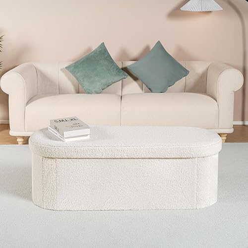 Miniatura 7 de B FSOBEIIALEO - Otomana con espacio de almacenamiento para sala de estar, reposapiés plegable, de vellón, banco plegable para dormitorio, 43.3