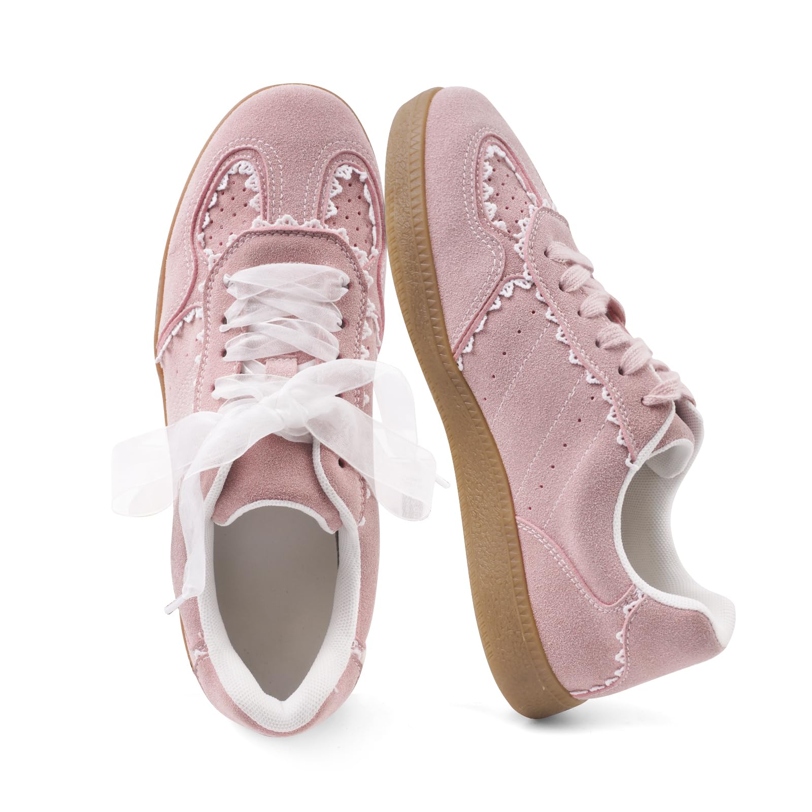 Women's Lace Detail Lace-Up Casual Sneakers - Elegant Ribbon Ribbon Lace Walking Shoes Non-Slip Sole Breathable Comfort for Daily Outfits