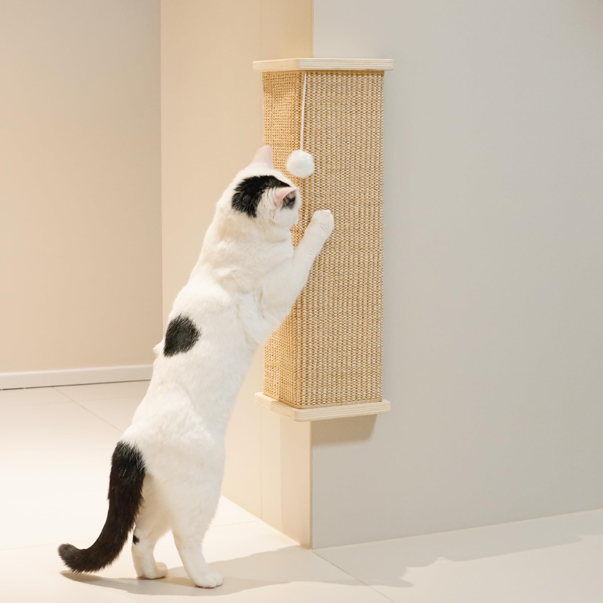 PETKARAY Sisal Corner Cat Scratcher, 22" Large Cat Wall Scratcher, Scratching Post for Indoor Cats, Wall Mounted Sisal Scratch Pad with Toy Ball