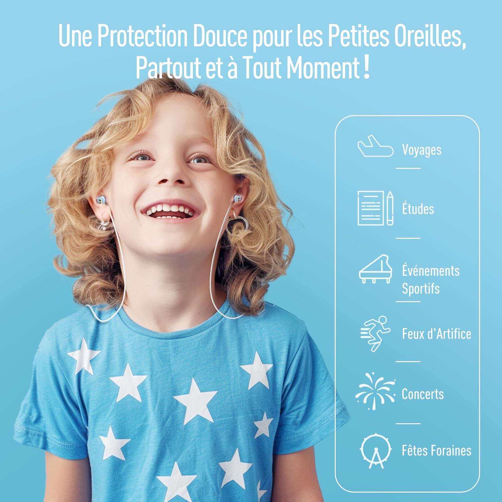 Bouchon d'oreille enfant (6-12ans),bouchons doreilles anti bruit protege oreille pour enfants et petits conduits auditifs-protection auditive boule quies pour dormir,piscine,avion,concert,tdah (28dB)
