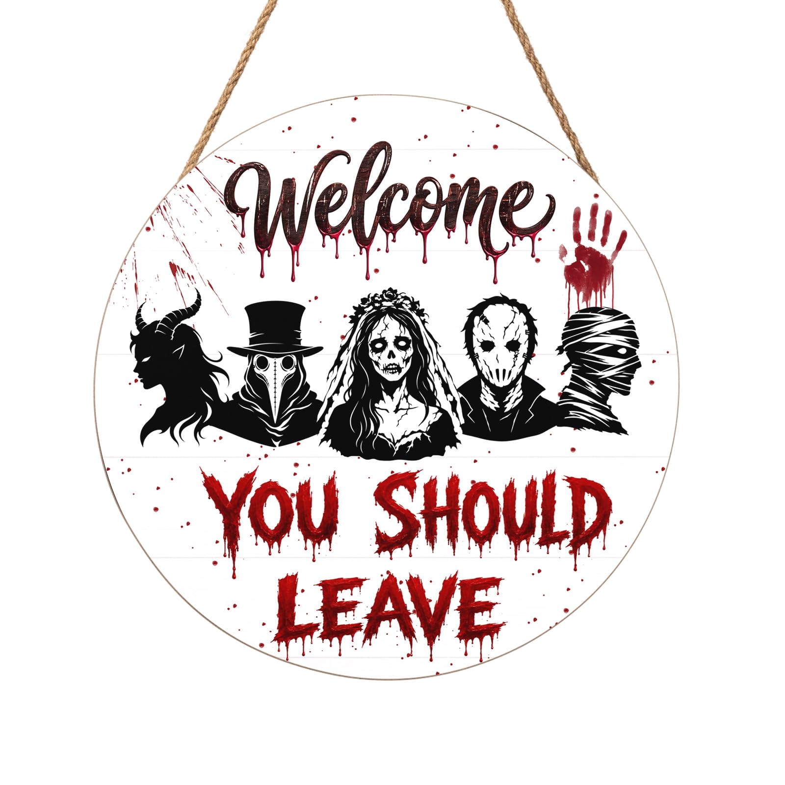 Halloween Killer Sign for Front Door Halloween Horror Welcome Sign 12x12 In