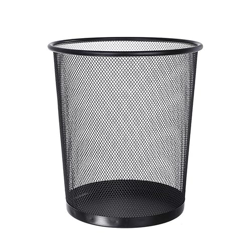 JHOSON Bathroom Trash Can Metal Mesh Round Trash Can Paper Basket Kitchen Bedroom Office Rubbish Waste Bins Holder Can Household Home Cleaning Tools
