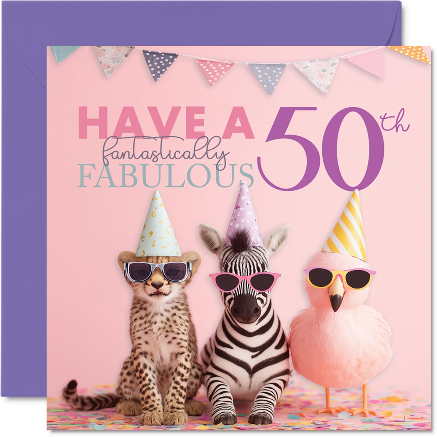 50th Birthday Cards for Women - Fantastically Fabulous - Happy Birthday Card for 50 Year Old Woman Friend Auntie Nan Cousin, 145mm Bday Greeting Cards