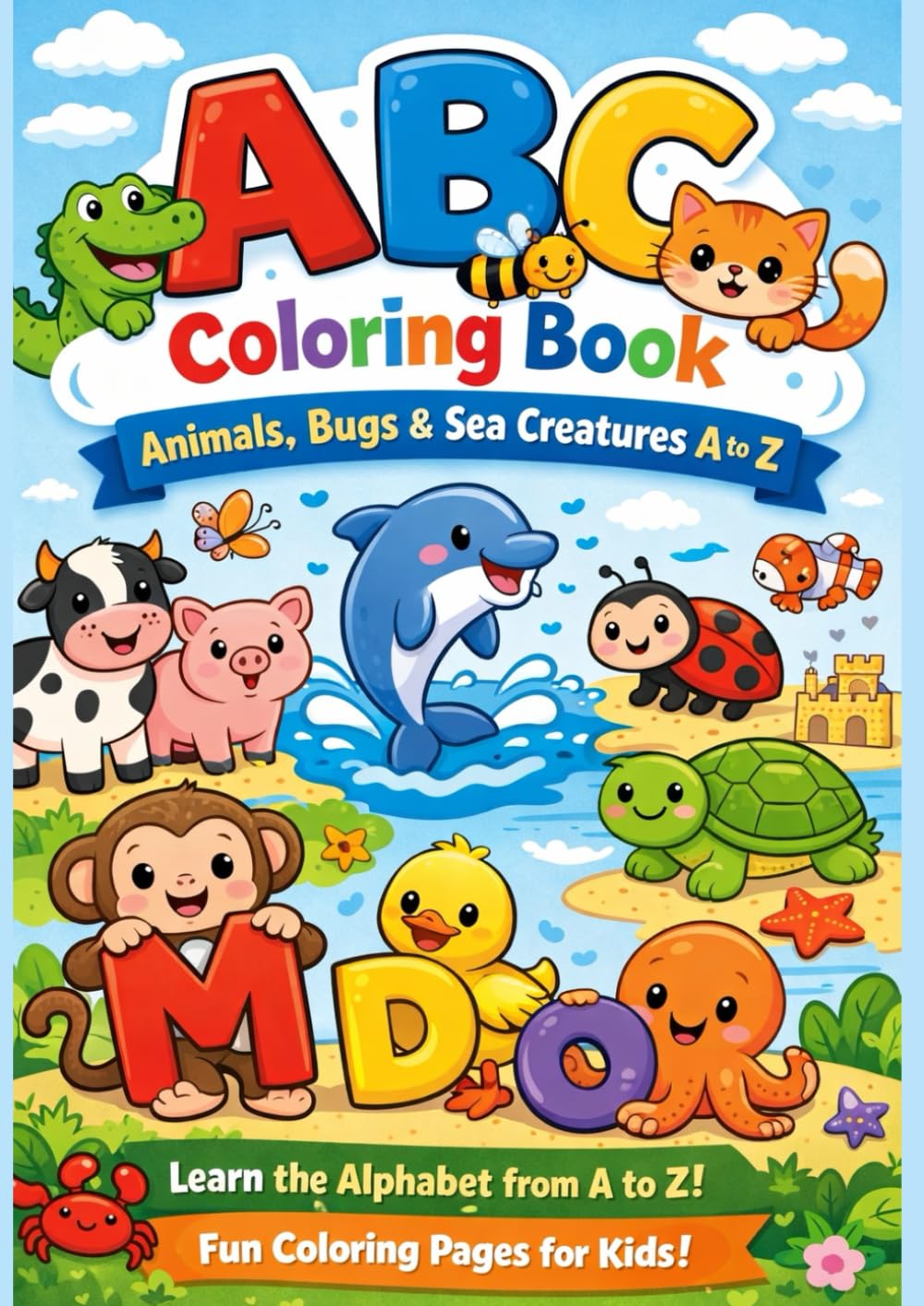 ABC Coloring Book for Kids Ages 4 to 7: Alphabet Coloring Pages with Animals, Bugs, Farm and Sea Creatures from A to Z
