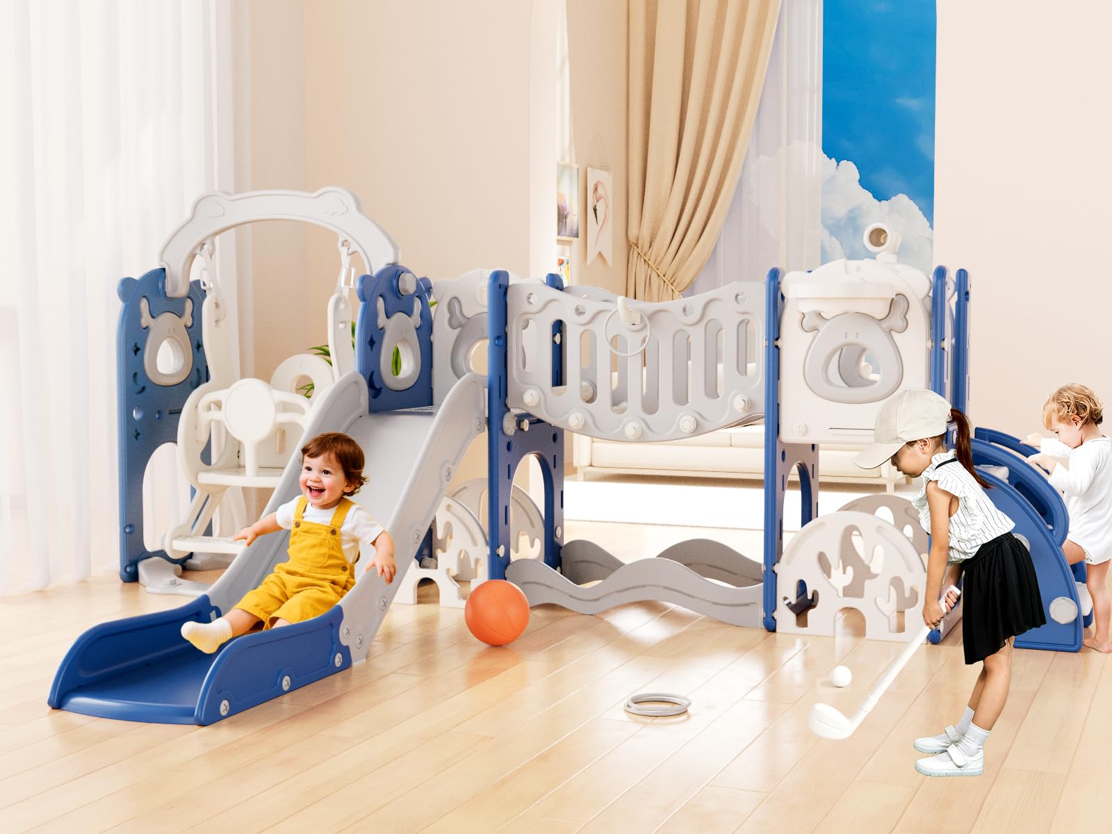 XJD 12-in-1 Toddler Slide and Swing Set, Kids Slide for Toddlers Age 1+