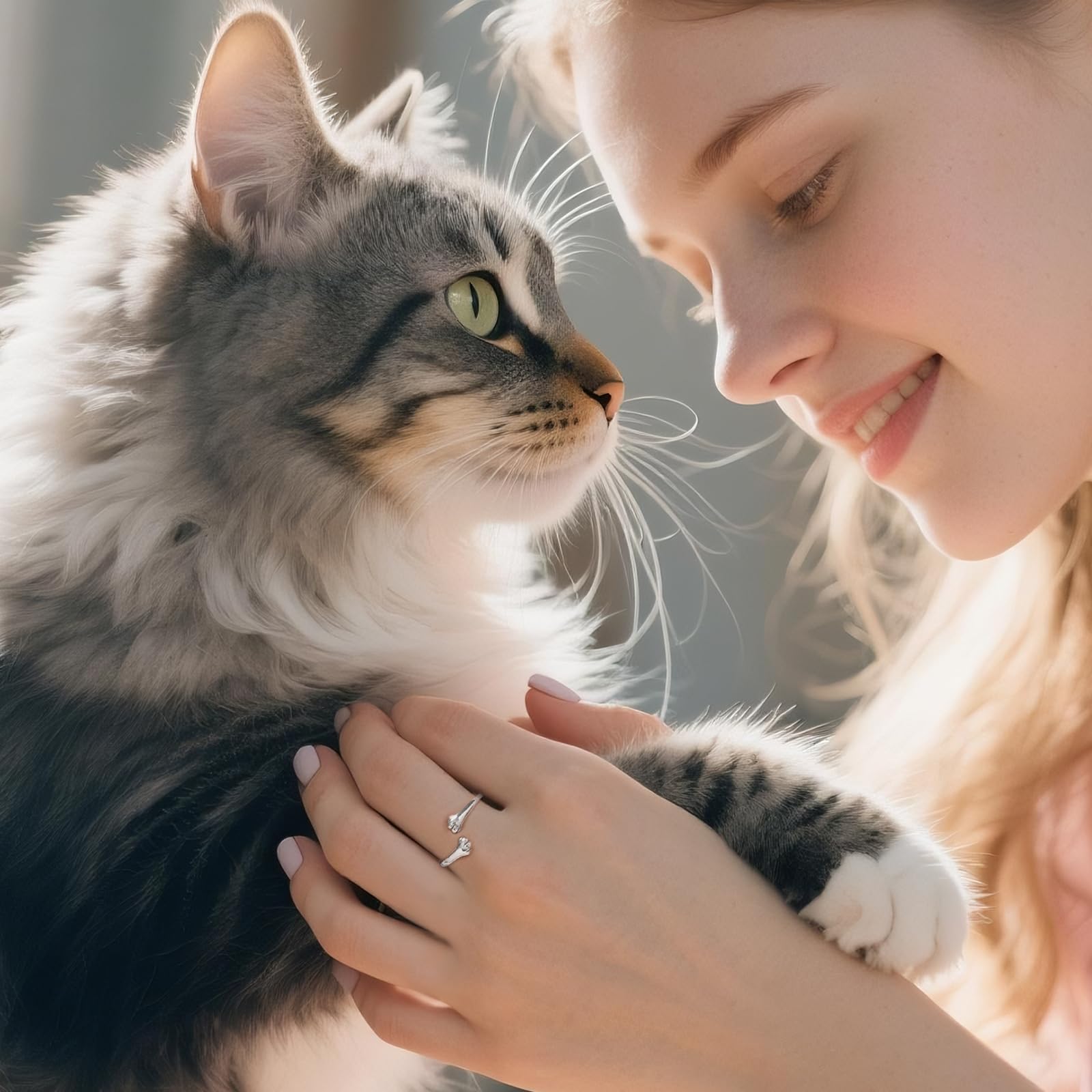 Qings Katze Verstellbarer Ring für Damen 925 Sterling Silber Schwarz Katze Ringe Offener Süß Tier Rings, Schöne Schmuck Katzen Geschenk für Frauen Mädchen Frauen