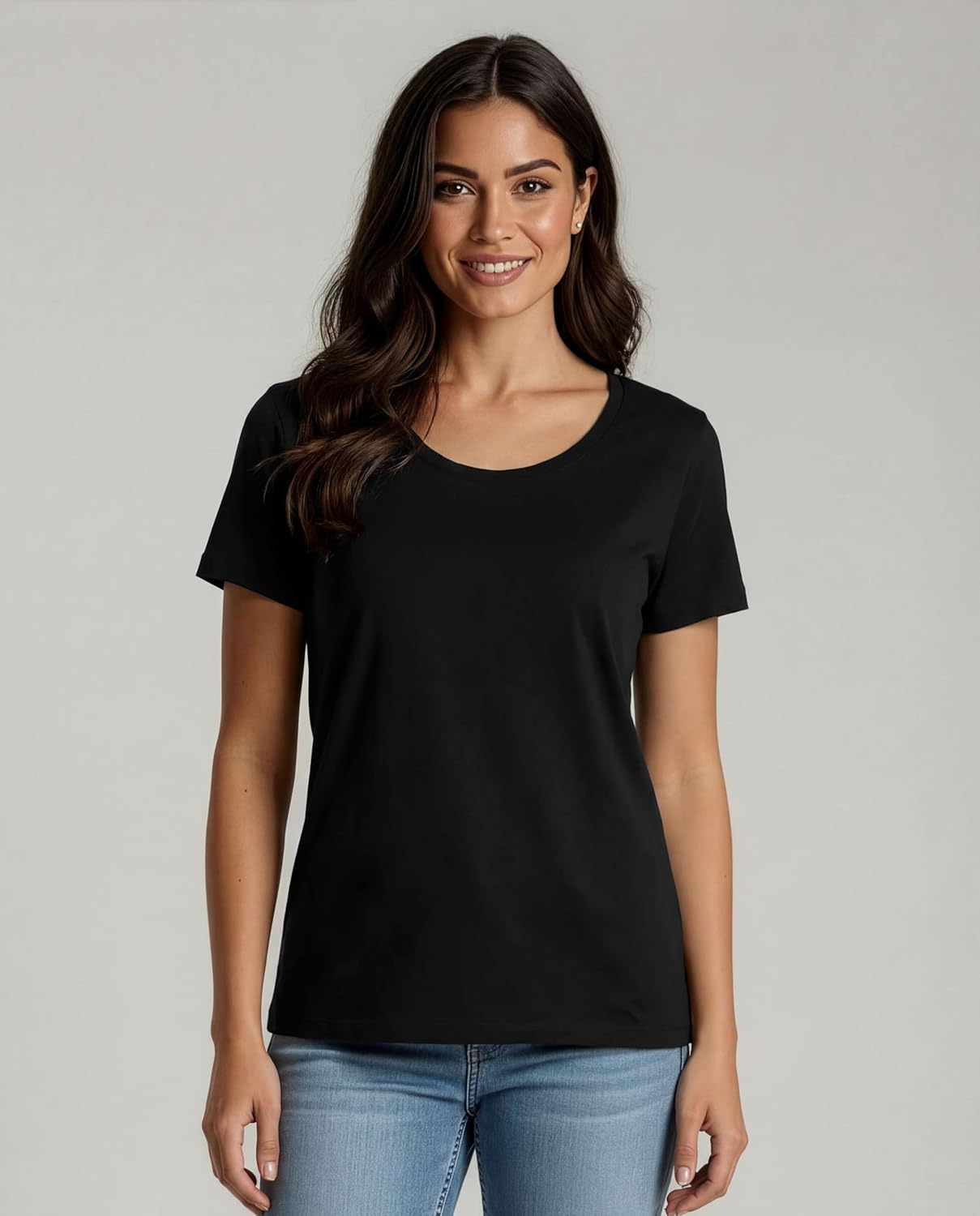 Real Essentials 4 Pack: Women's Cotton Short Sleeve T-Shirt - Casual Scoop Crew Neck Tops Tee (Available in Plus Size) - Image 2