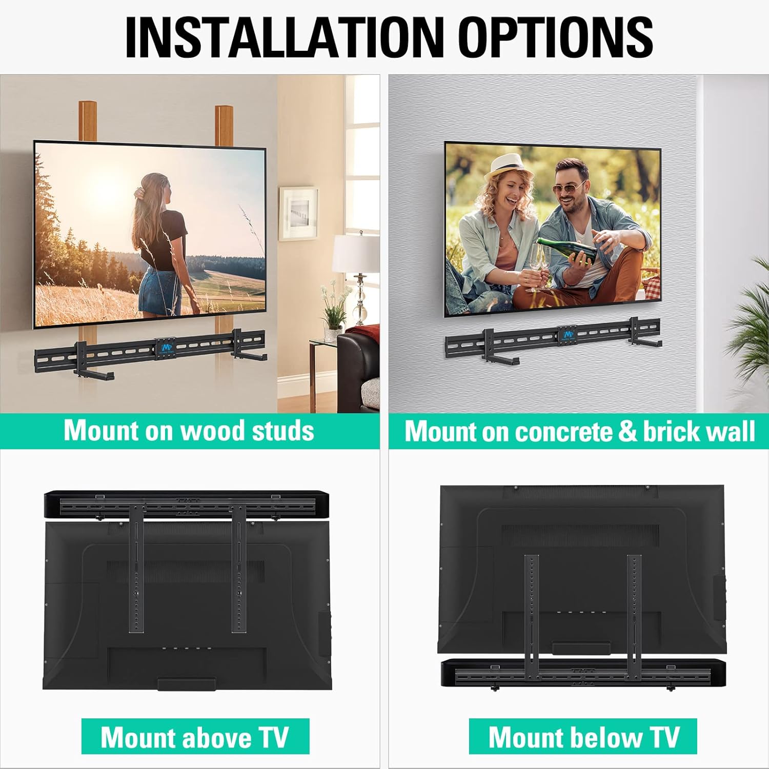 Mounting Dream Full Motion TV Wall Mount and Soundbar Bracket Bundle, TV Bracket for 42-84 Inch TVs, Max VESA 600x400mm and 100 LBS, Sound Bar Bracket for Soundbar with Holes/Without Holes Up to 13 LB