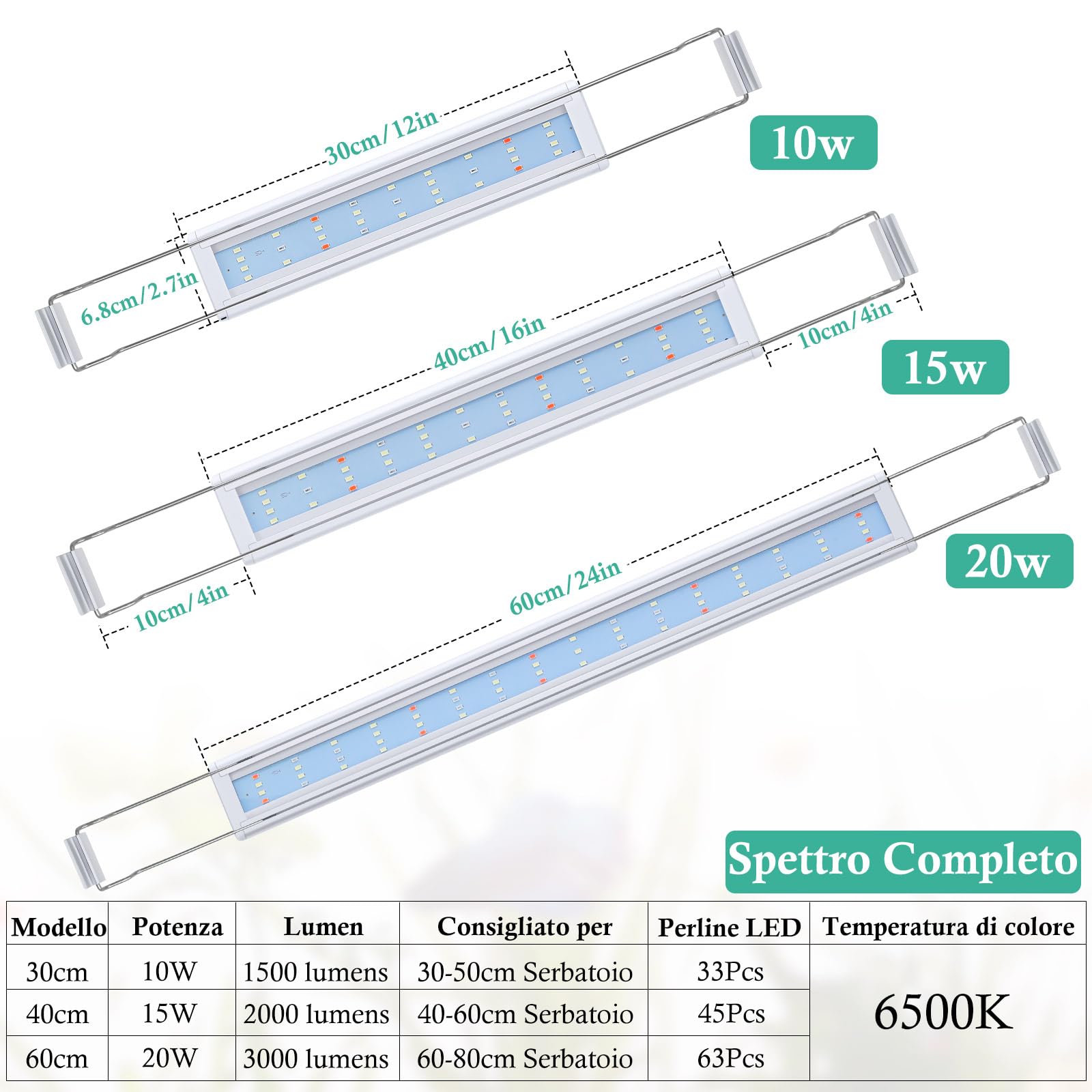 Illuminazione LED per Acquario con Timer, Lampada per Piante Acquatiche a Spettro Completo, Classica Luce per Acquario con LED RGB, con Staffe Regolabili Stabili (30-50cm)