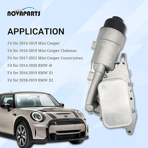 Miniatura 3 de 11428585235 Carcasa de aluminio del filtro del enfriador de aceite del motor para 2014-2020 BMW i8 X1 X2 2014-2022 Mini Cooper Clubman Cooper