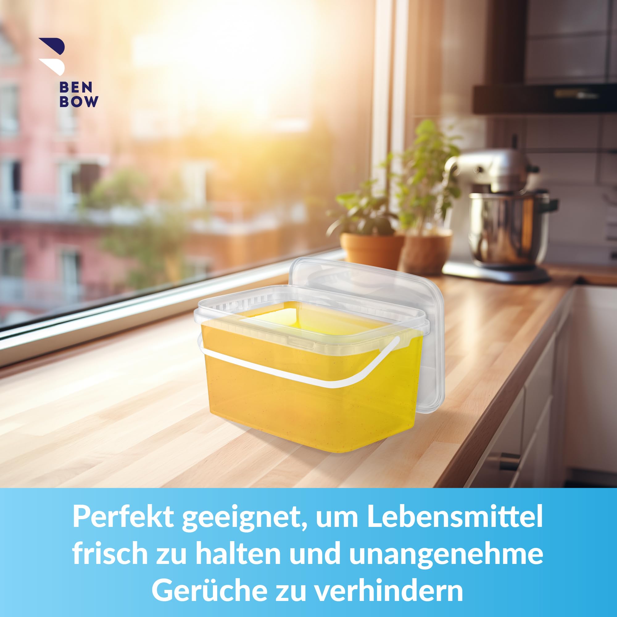 BenBow Rechteckiger Eimer mit Deckel 1000x 5l transparent - lebensmittelecht, stapelbare Kunststoffbox mit Henkel - luftdicht, auslaufsicher, geruchsneutral, ideal für Haushalt und Gewerbe - leer
