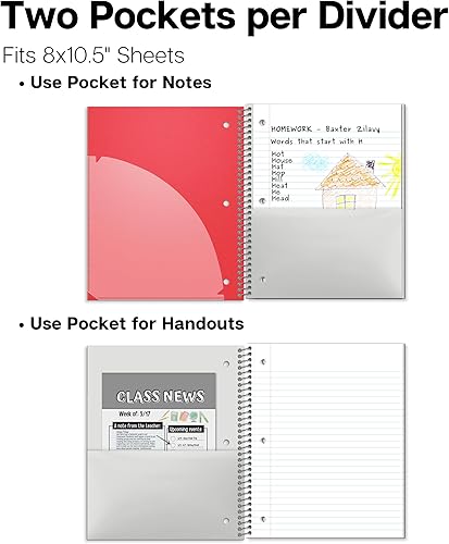 Miniatura 5 de Dunwell Cuaderno de espiral de 1 materia, cubierta de plástico rojo, 100 hojas (200 páginas) de papel de rayas anchas de 8 x 10.5 pulgadas, cuaderno