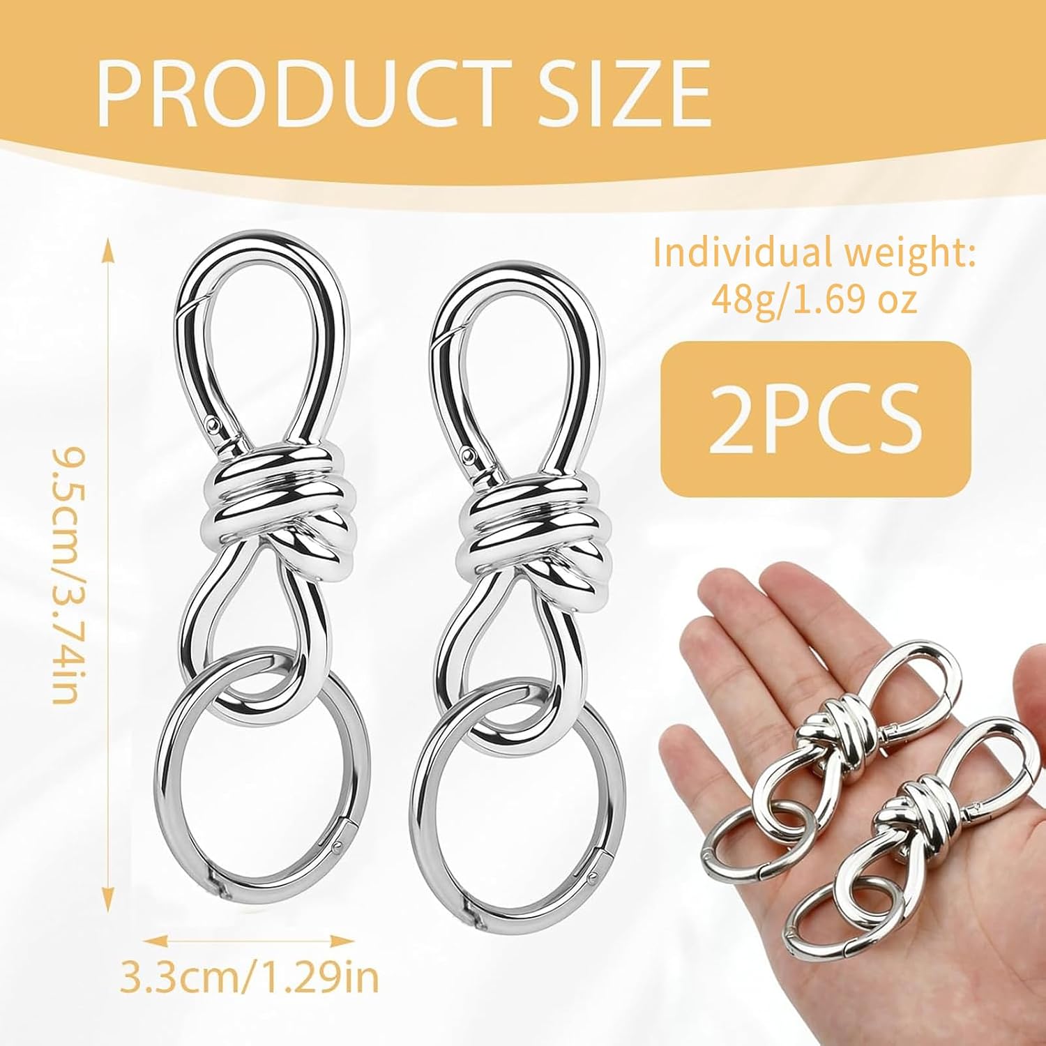 Twist Knot Clasp Bag Charm Keychain,D-Ring Keychain Heavy Duty Spring Snap Hook Fashion Accessory for Purse Backpack