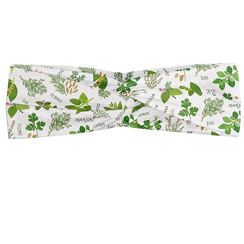 Miniatura 1 de Lunarable Herb Headband Set of 2, Healthy Spices and Their Names Cooking Essentials with Fresh Leaves Organic Theme, Elastic and Soft Women's