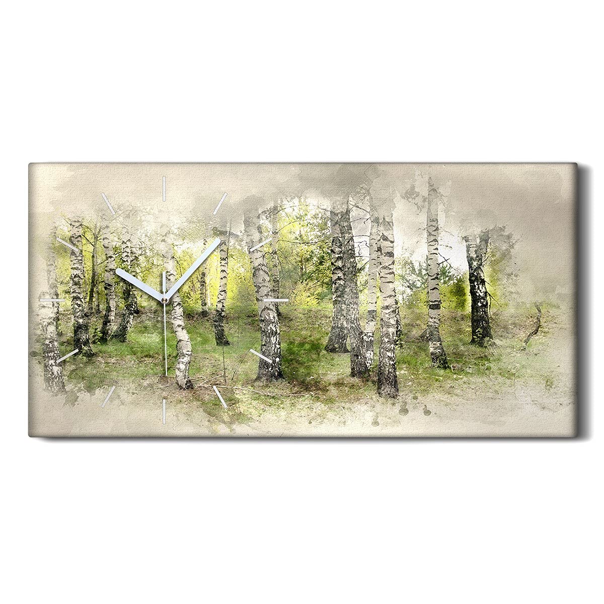Horloge sur Toile 60x30cm Coloray Motif Birch Grove Aquarelle pour Mur