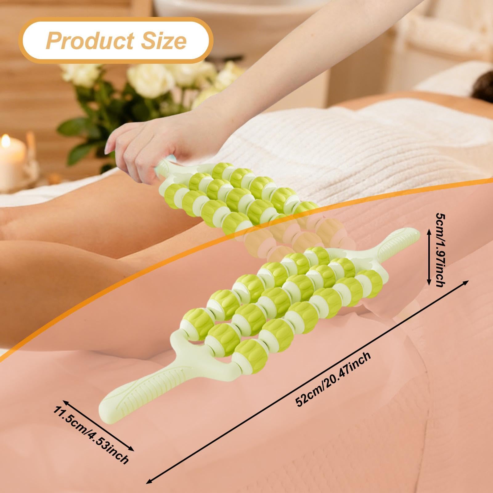 F Fityle Rodillo de masaje manual con agarre cómodo y flexible para masaje de pantorrillas y tejido profundo en muslos, celulitis, espalda, abdomen y cintura, Verde, 3 Filas
