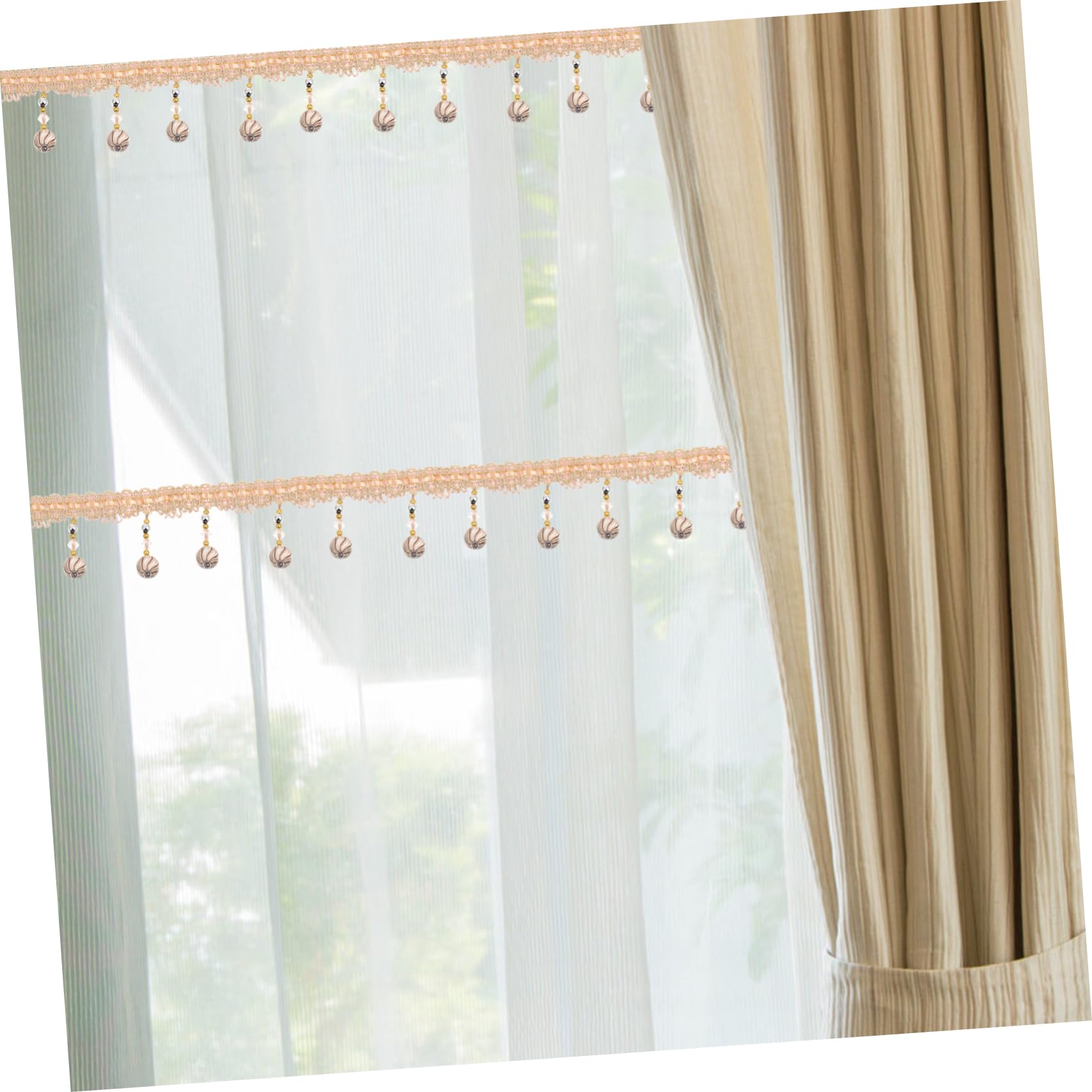 Frangia Perline Beige in Poliestere 12 Metri, Rifinitura Decorativa Per Tende e Divani, Accessorio Artigianale Per Sartoria e Arredamento Casa