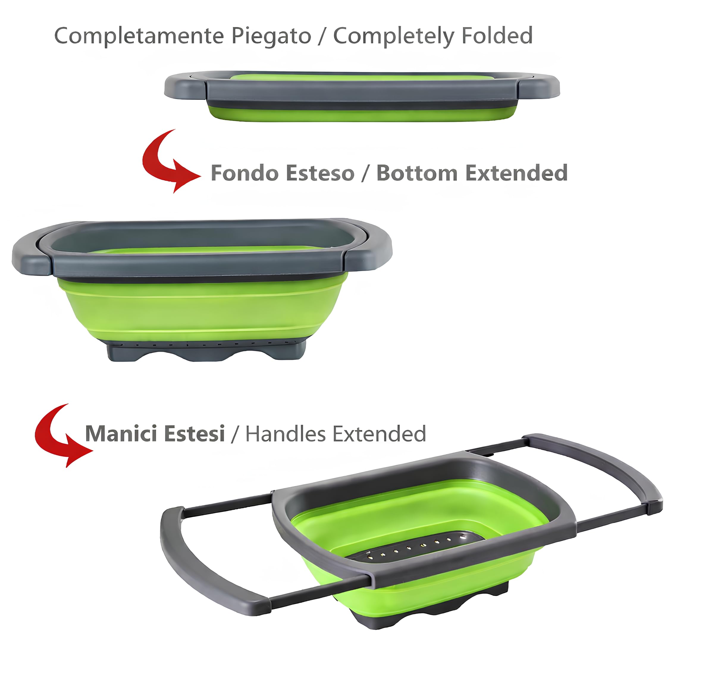 Scolapasta Pieghevole Qualità Top Lusso Filtro Cestino Cucina Manico Allungabile per Lavandino Scolapasta Silicone Pieghevole Colander Setacci Scolare Pasta Verdura Frutta Salva Spazio Colore Casuale