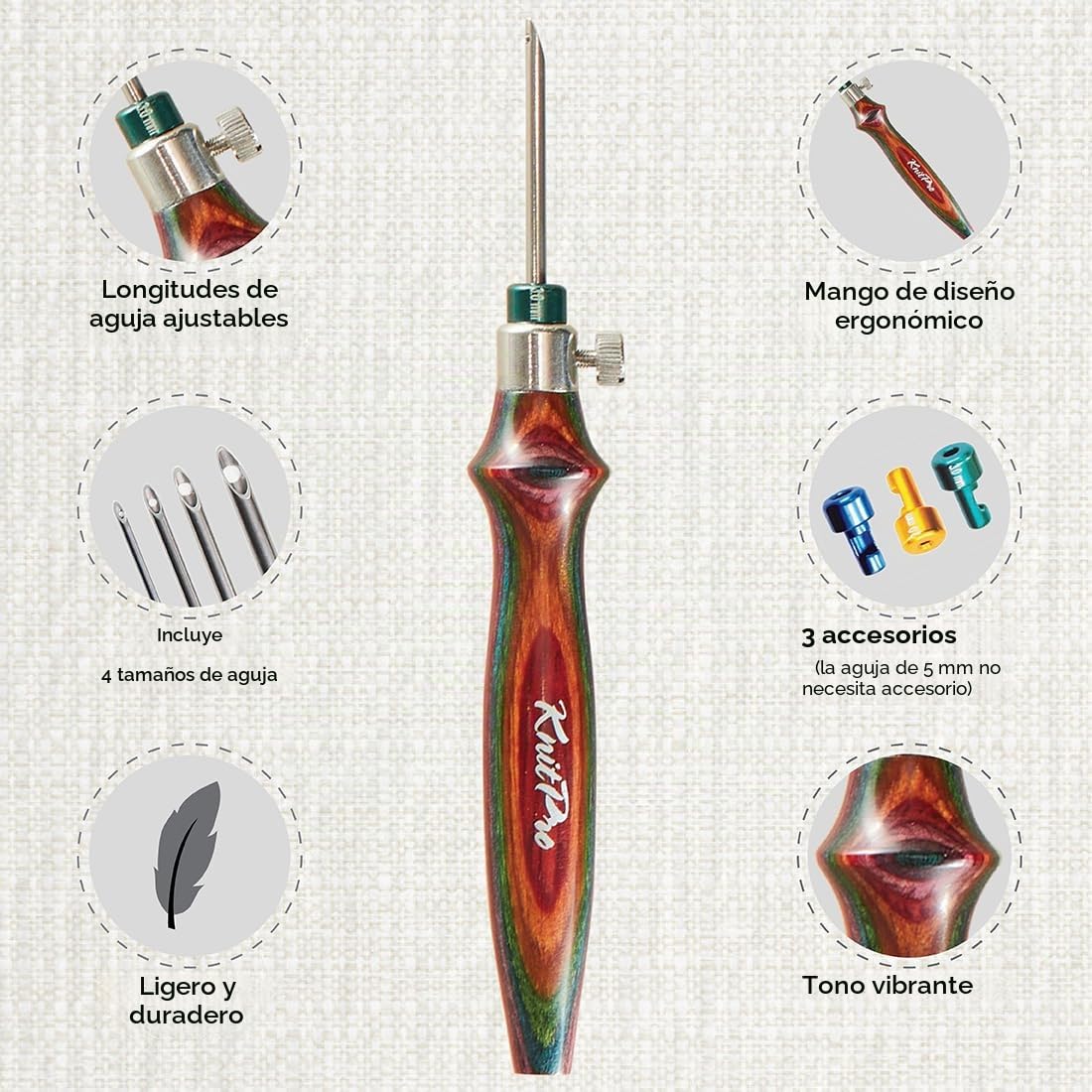 KnitPro - KnitPro Liso Finalizado Vibrante Madera y Brillante Metal Puñetazo Agujas Bordado Kit - 1 Juego