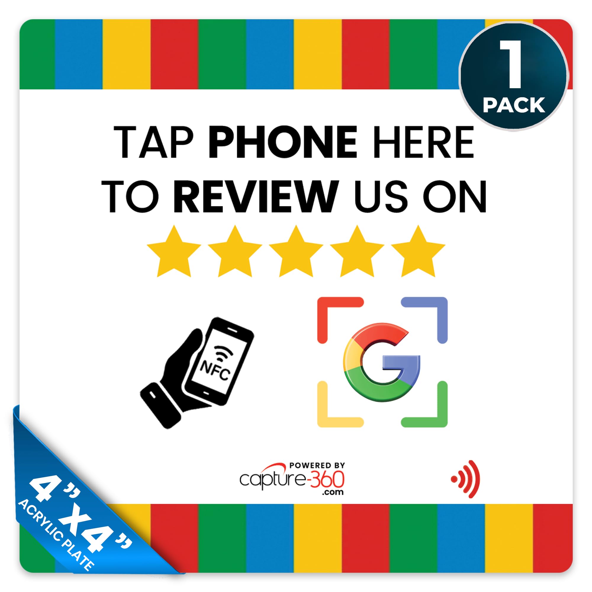 Review Plate NFC Tap Acrylic Display - Effortless Feedback Collection, Quick Activation, Small Business, Compatible with Google - Seamless Connectivity for Business or Personal Use - White, Pack of 1