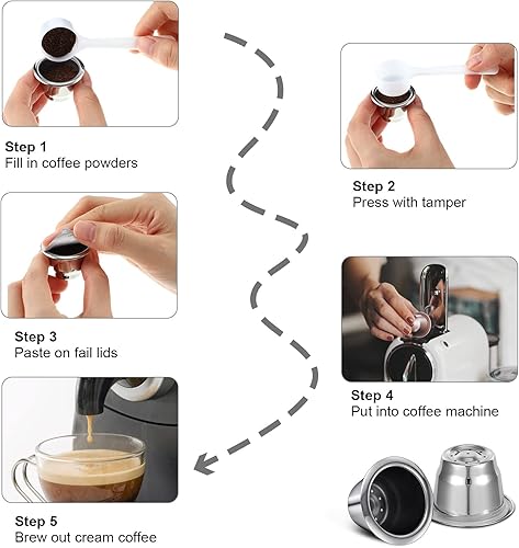 Miniatura 4 de Cápsulas de café reutilizables de acero inoxidable, recargables, cápsulas de café reutilizables con sellos de papel de aluminio, tapas adhesivas