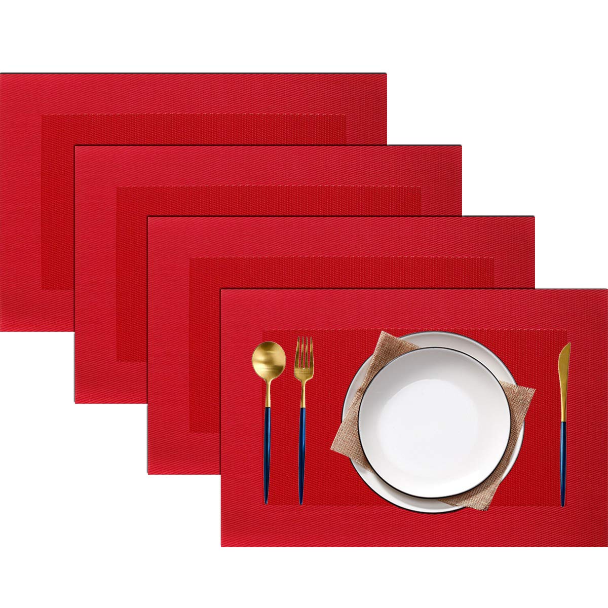 Photo 1 of PIGCHCY Placemats Vinyl Washable Table Mats Elegant Non-Slip Placemats for Dinner Table Set of 4 (Red)