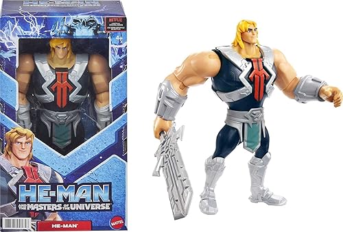 He-Man and the Masters of the Universe - Figura grande de He-Man con accesorio inspirado en la serie animada MOTU Netflix, juguete coleccionable de