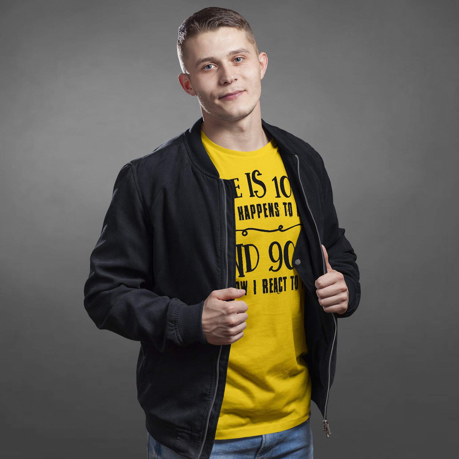 Life is 10% Camiseta con Frase Unisex – Personalizado Inspirador Hombre Camiseta – Positive Motivational tee con Saying Motivation Slogan Amarillo Amarillo XXL