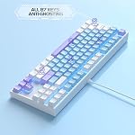 MageGee 75% Clavier de jeu mécanique, commutateur bleu, LED Bleu rétroéclairé, 87 Clés Compact TKL Claviers filaires pour ordinateur portable Windows PC Joueur - Bleu/Blanc