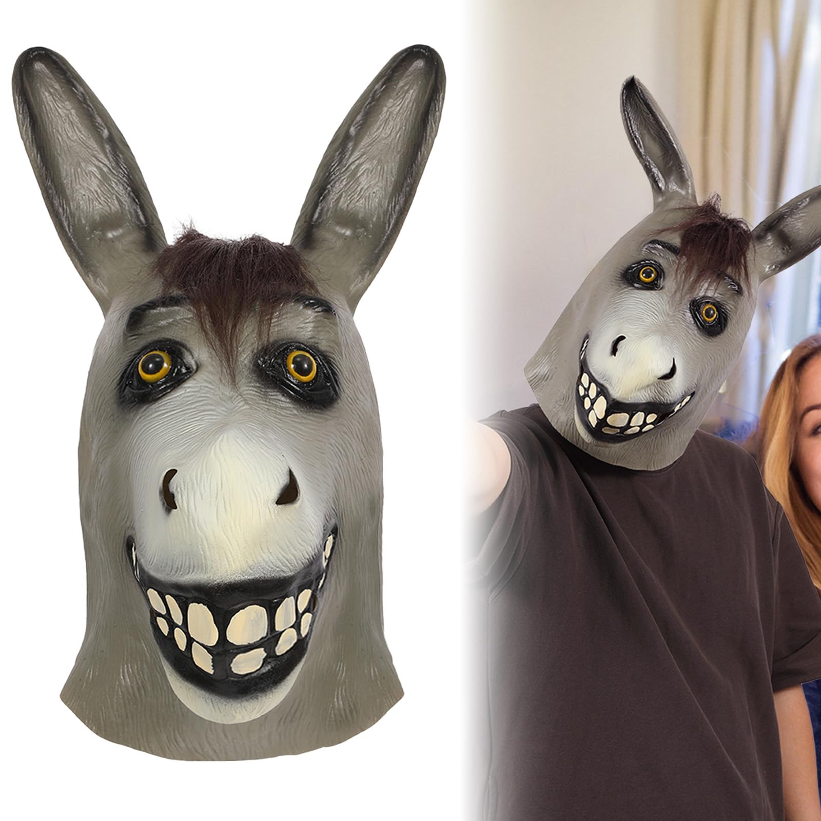 Pigmiss Donkey Mask Halloween Animal Latex Mask Adults Realistic Full Head Cosplay Party Props Funny Costume Accessory Role Play