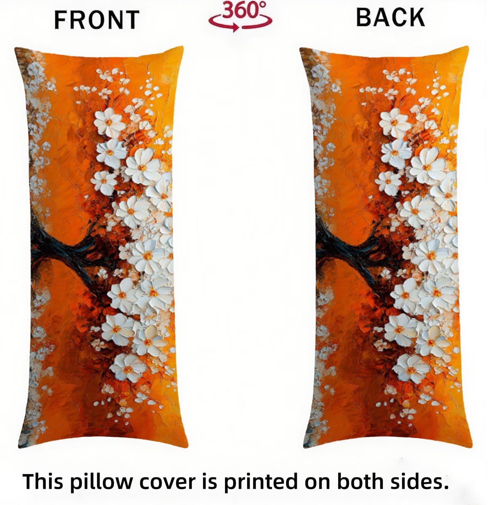 Pomarańczowe poszewki na poduszki na sofę 60 x 180 cm, aksamitna bawełniana miękka i oddychająca poszewka na poduszkę, poszewka na poduszkę do łóżka z niewidocznym zamkiem błyskawicznym drzewo