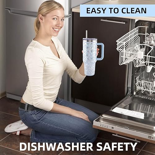 Miniatura 5 de Vaso de 40 onzas con asa y pajita, taza de viaje de acero inoxidable de doble pared aislada, vaso de vacío reutilizable, taza de viaje de café para