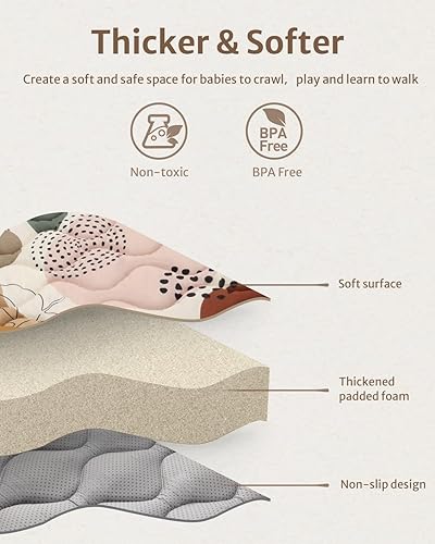 Miniatura 4 de Blissful Diary Tapetes de juego para bebé para piso, tapete de juego de 50 x 50 pulgadas para corral, tapetes de juego de espuma gruesa y suave para