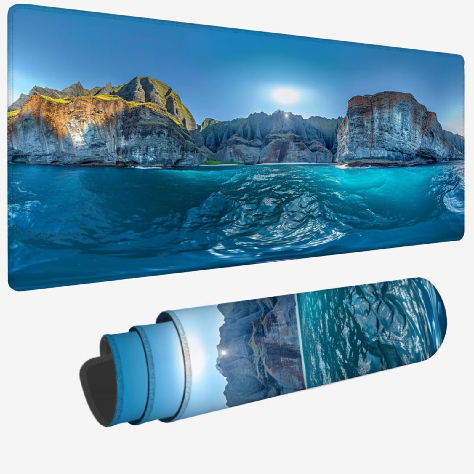 Podkładka pod mysz XXL 1200 x 600 x 3 MM, duża niebieska podkładka pod mysz z wodoodporną i antypoślizgową gumową podkładką pod mysz morską zszyte krawędzie, poprawia precyzję i szybkość dla gracza W