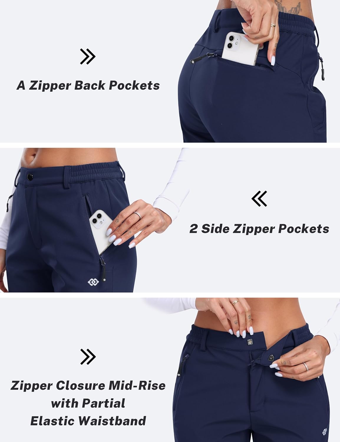 MoFiz Women's Waterproof Insulated Snow Ski Pants Fleece Lined Winter Hiking Fishing Pants Elastic Waist with Zipper Pockets