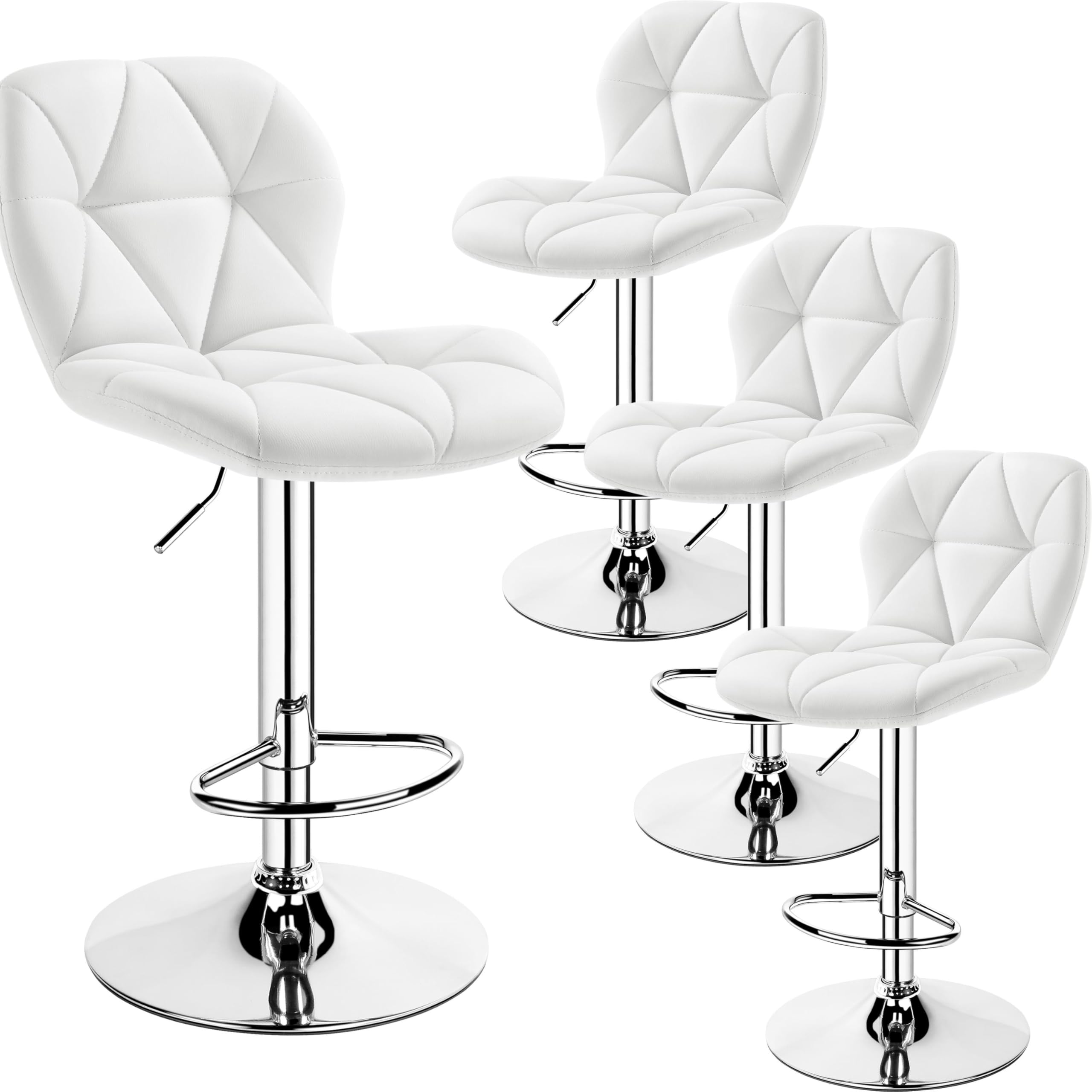 Yaheetech Bar Stools Set of 4, Modern Adjustable Kitchen Island Chairs with Back, 300 lbs Capacity PU Leather Swivel Counter Height Stools, White