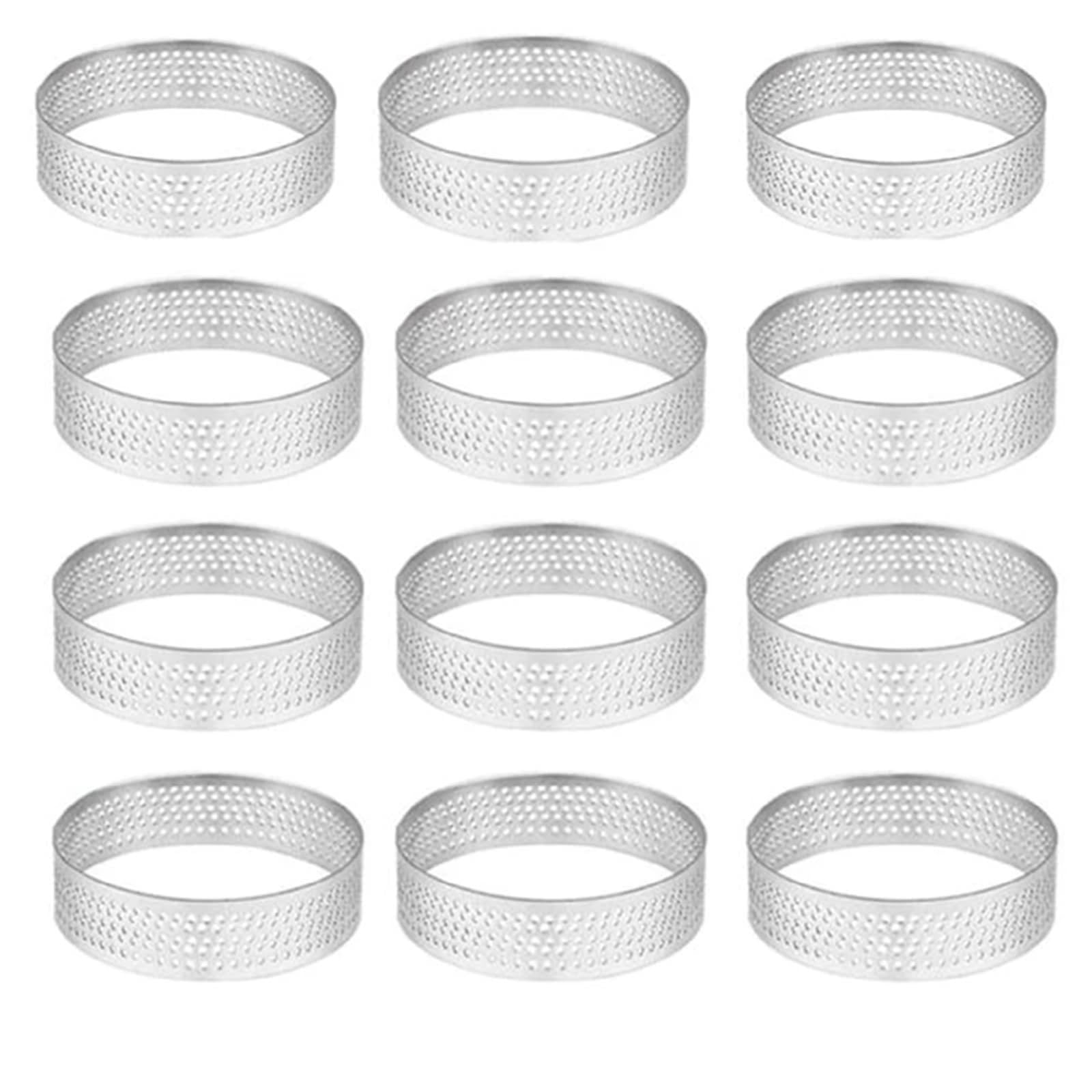 Anillo Para Tartas Paquete de 12 moldes de acero inoxidable for tartas, resistentes al calor, perforados, redondos, for mousse y donas.(8cm(12 PCS))