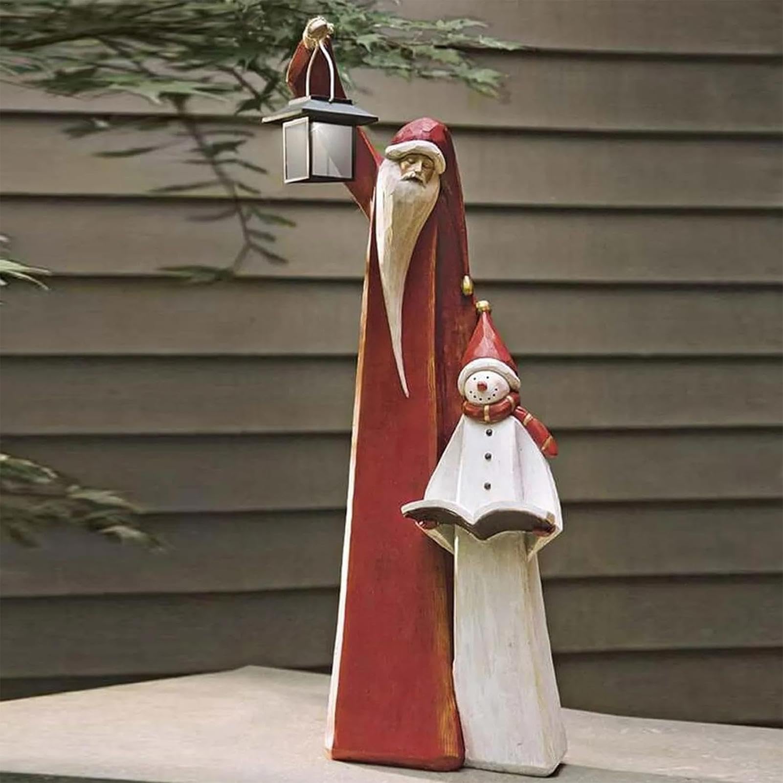 Babbo Natale e pupazzo di neve, decorazioni natalizie, scultura di Babbo