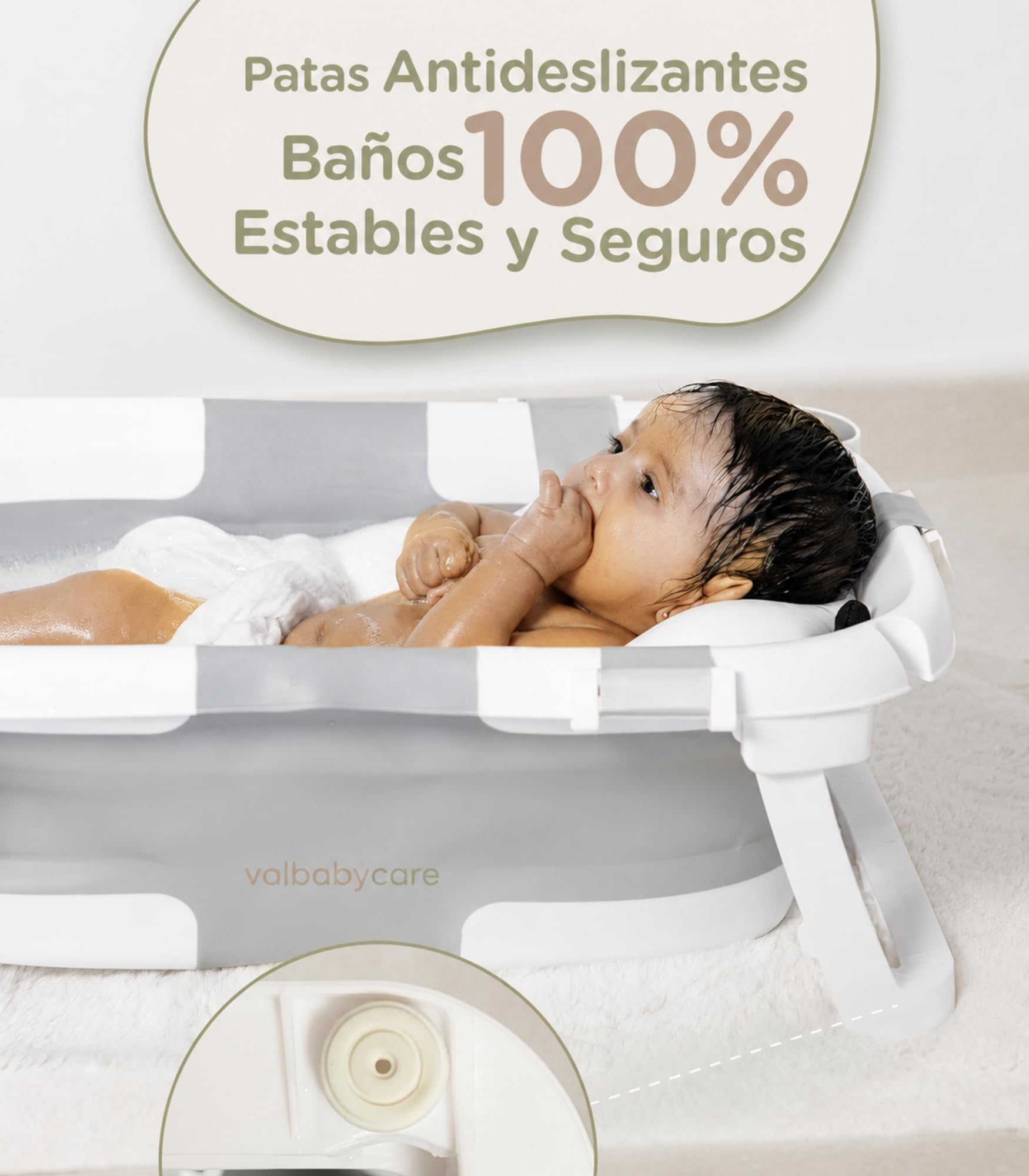 Bañera Plegable Bebe Portatil desde Recién Nacido Hasta 24 Meses + Cojín Panda Ergonómico Grande y Acolchado + Patas Antideslizantes Bañeras para Bebés Fácil de Limpiar Banheira Casa o Viaje | VALBABY
