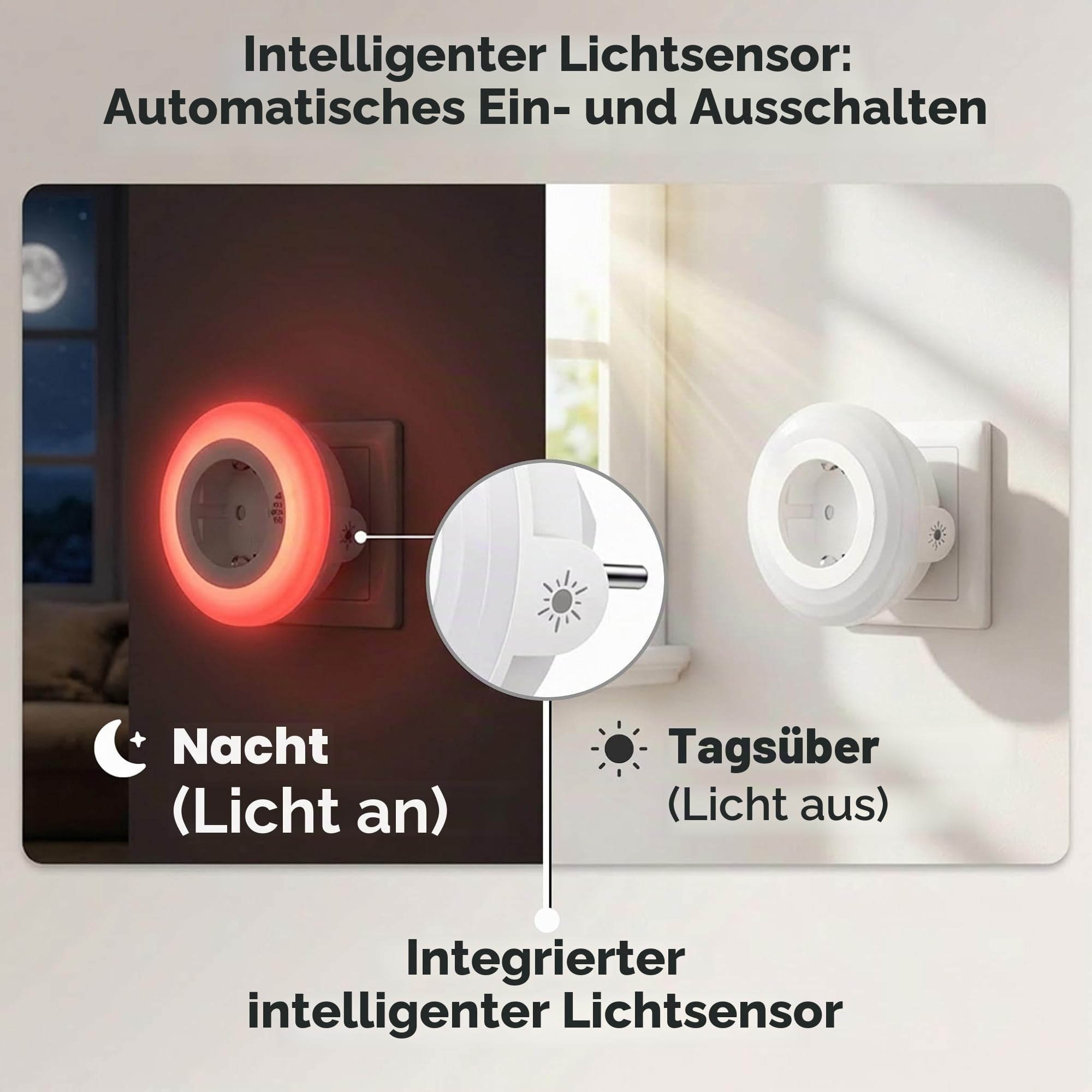 2er Pack Rotes Nachtlicht Steckdose – Melatonin-Schlafhilfe mit Sensor – Anti-Blaulicht für Baby & Schlafzimmer