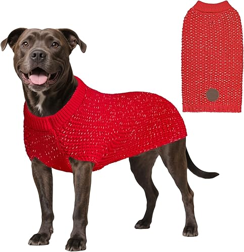 Miniatura 32 de KYEESE Suéter para Perros Grandes con Agujero para Correa Pullover Cálido con Hilo Reflectante Macho Tejido Grueso Elástico de Punto Abrigo
