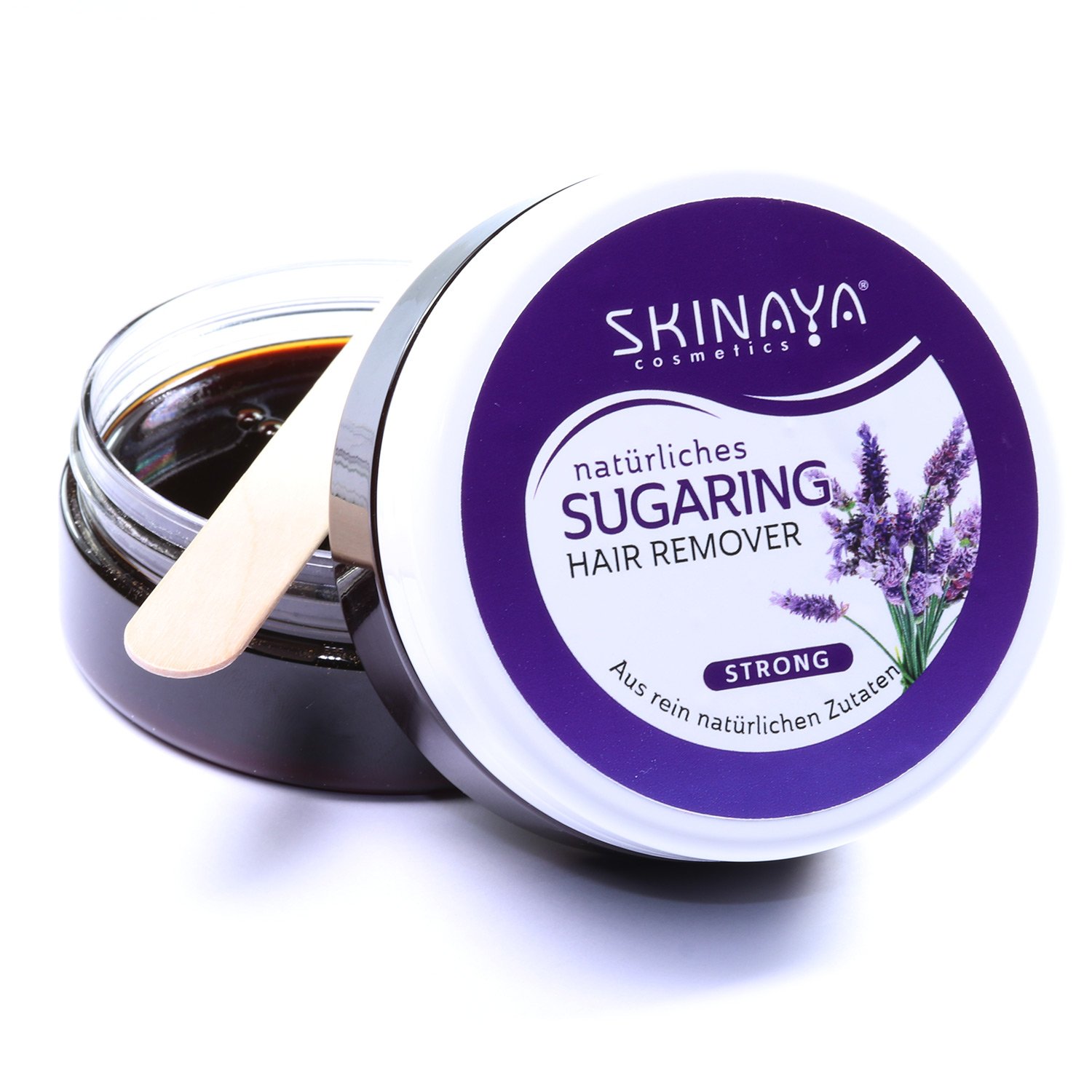 SKINAYA® PREMIUM ZUCKERPASTE SET ZUR HAARENTFERNUNG - 300 Gramm Sugaring Wachs Waxing Set (Lavendel) inkl. 15 Vliesstreifen und 5 Holzspatel