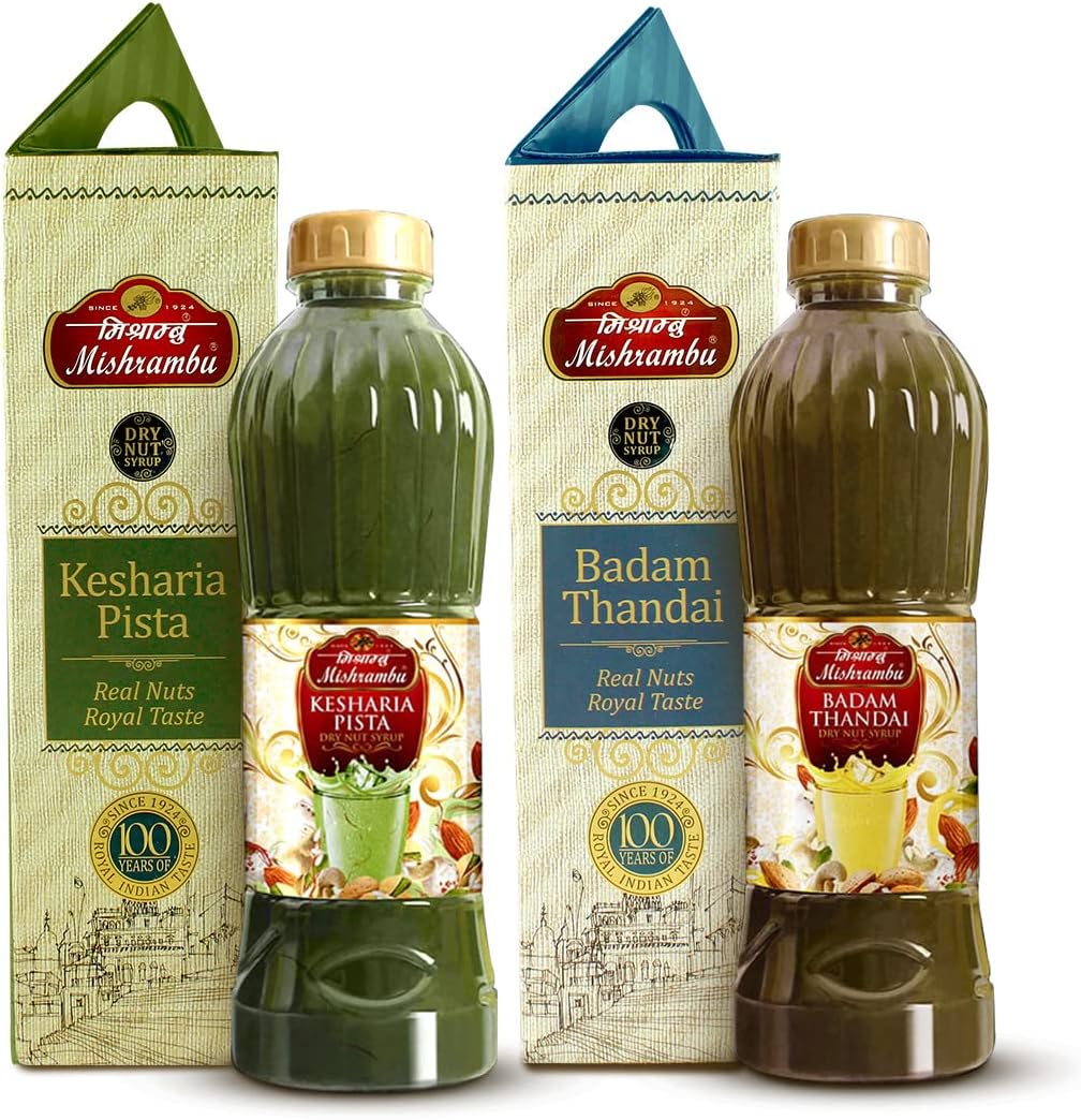 - Badam Thandai & Kesharia Pista Drynut Syrup - Kesar Pista Syrup | Thandai Syrup | Dry Fruit Thandai | 750 ML Each - Pack of 2